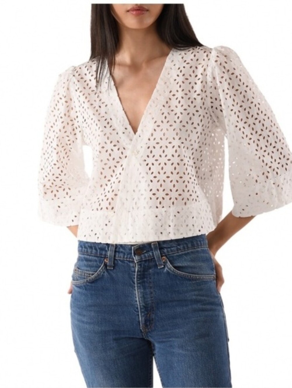 Wear Cissa Lady Eyelet Button White Shirt Size XS Made In LA USA. Cropped